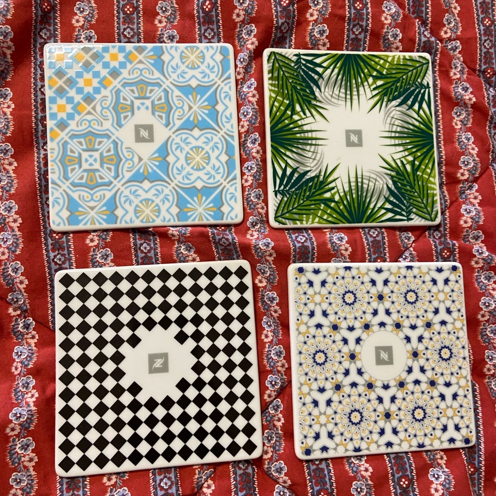 4PC. NESPRESSO Printed Tile Coaster Set